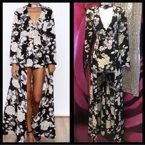 Long sleeve floral maxi romper